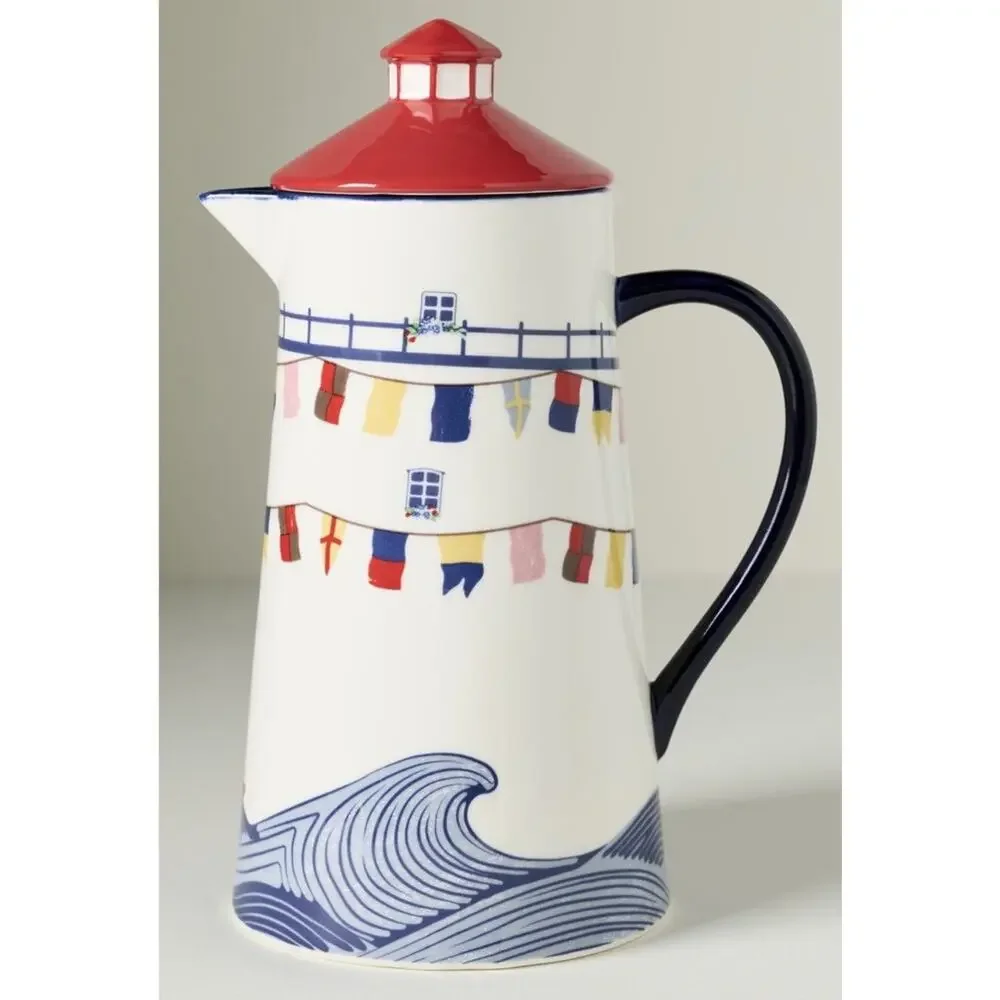Set of 3 Anthropologie Maritime Lighthouse Jug Pitcher Butter Keep Salt Pepper